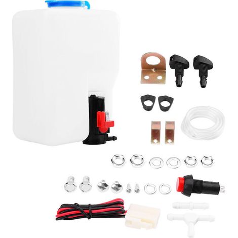 12V Windshield Washer Fluid Bottle, Universal Windshield Washer Pump Bottle Reservoir Kit Cleaning Tools for Classic Cars (1/5)