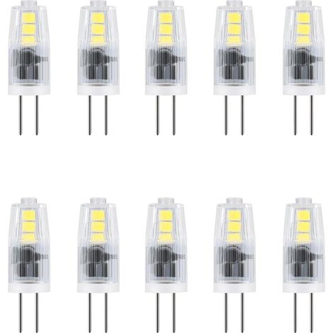 Lot de 10 ampoules LED G4 - 2 W - Pour lustres, salon, chambre, couloir - 12 V CA/CC - Blanc froid 6000 K - Économie d'énergie