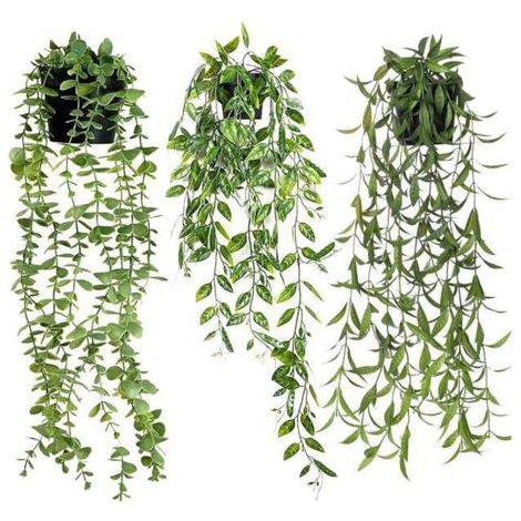 Plantes suspendues artificielles 3 pièces, fausses plantes pour décoration murale intérieure, styles mixtes (1/4)