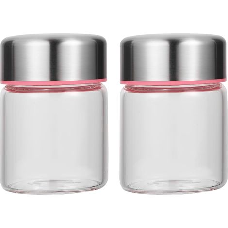 Lot de 2 bocaux en verre rose de 100 ml avec couvercles pour conservation de confitures, de miel et de fruits secs (1/5)