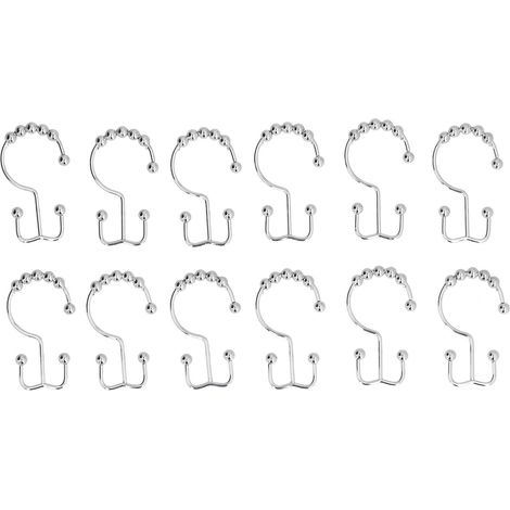 12pcs Curtain Hook Stainless Steel Double Glide Bath Curtain Hooks for Bathroom