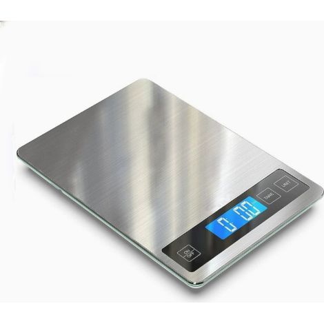 Balance de cuisine numérique avec fonction tare, capacité de 5 kg, acier inoxydable, finition argentée, piles incluses-AquaForge (1/5)