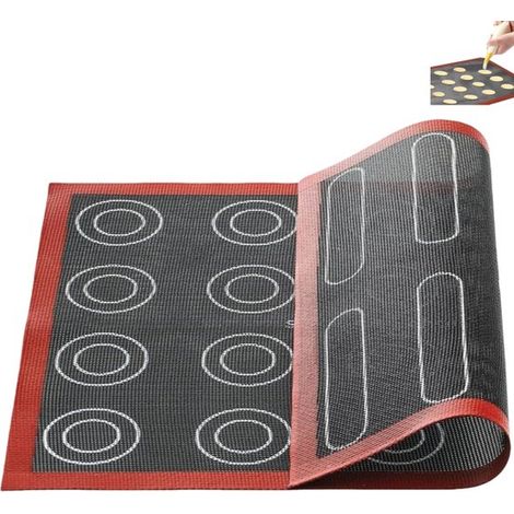 Tapete de silicona perforado para hornear - Silicona de grado alimenticio - Apto para galletas, macarons, pan y pasteles - 30 x 40 cm - Negro + Rojo (1/5)