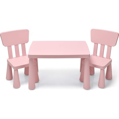 COSTWAY Grupo de Asientos Muebles para Niños Juego de 1 Mesa y 2 Sillas de Plástico para Cuarto de los Niños Sala de Estar Rosa (1/5)