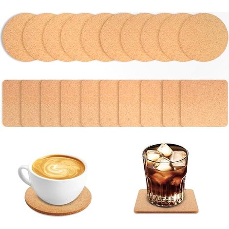 Dessous de Verre Liège 10x10cm Épaisseur 4mm Dessous de Plat Absorbants Dessous sous Tasse Cafe Cuisine Bureau Restaurant Bar (1/5)