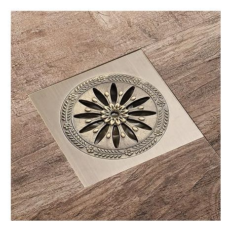 Duschablauf aus Messing, quadratischer Bodenablauf, geruchsdichtes Duschgitter für Badezimmer, großer Durchmesser 10 x 10 cm, Badezimmerzubehör (1/5)