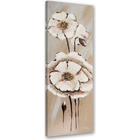 Tableau sur toile Fleur peinte beige 30x90 (1/5)