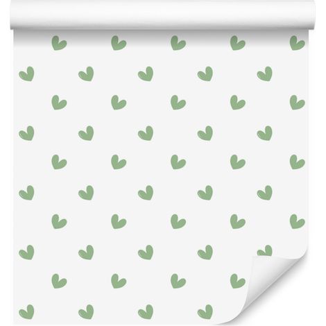 Papier peint à motifs de cœurs blancs, gris clair et verts 50 x 1000 cm (1/5)