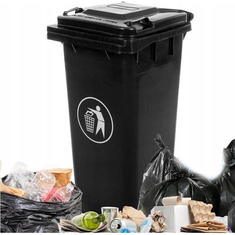Abfallbehälter für gemischte Abfälle, 120 l, schwarz, auf Rädern, 1 Stück. (1/5)