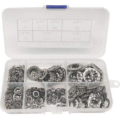 Lot de 270 Rondelles de Verrouillage en Étoile à Dents Internes en Acier Inoxydable 304-7 Tailles, M3 M4 M5 M6 M8 M10 M12 (1/5)