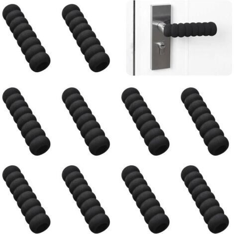 10 housses de poignée de porte en caoutchouc souple, antistatique, protection pour poignées de porte carrées et plates (noir)