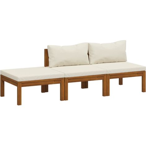 vidaXL 3 Piece Garden Lounge Set with Cream Cushion Solid Acacia Wood (2x316289+316291)
