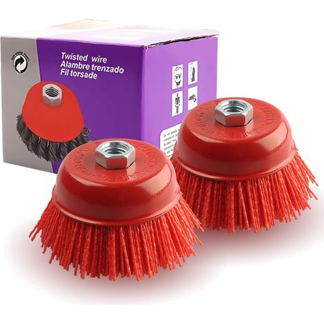 2 Pièces Brosse à Godet en Nylon M14, Ø75 mm, pour Meuleuse D'angle et Perceuse – Poils Synthétiques Abrasifs – Débavurage, Dérouillage, Décapage (1/5)