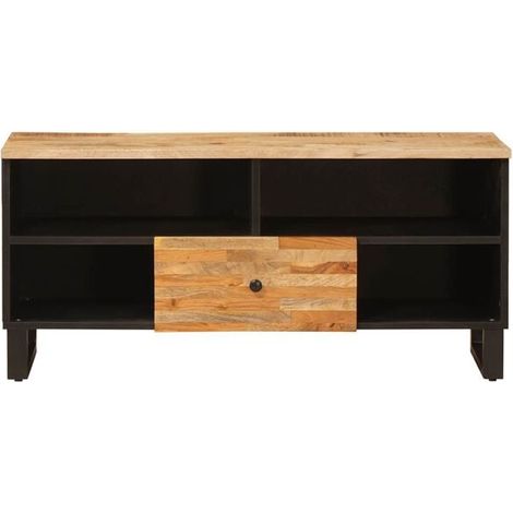 Meuble TV en Bois de Manguier Massif - Couleur Marron, 100 x 33 x 46 cm, Console Basse de Salon au Design Moderne et Robuste (1/5)