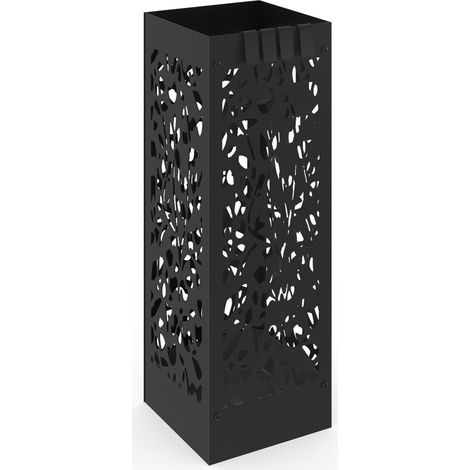 Idmarket – Porte-parapluie en acier noir 45 cm – Bac étanche pour parapluies – 4 crochets pour accessoires – Design carré élégant