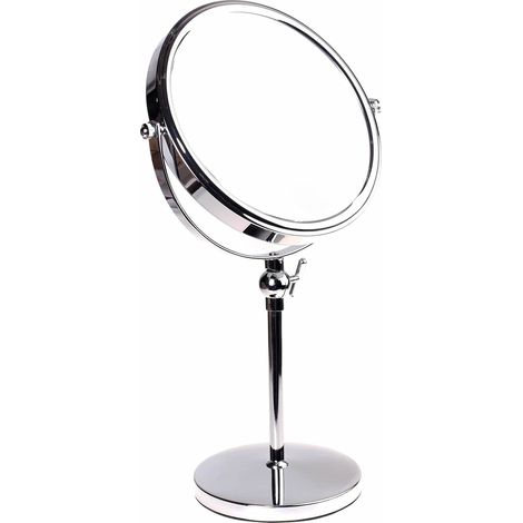 Miroir Maquillage, Hauteur Réglable, 5X Grossissement, Ø 20 cm, Miroir de Table Double Visage, Miroir de Salle de Bain, Tournant Miroir de Rasage, orientable sur 360°, chromage, KXD3101-5x (1/5)