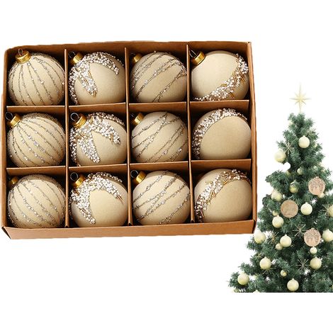 boules de Noël peintes floquées blanches suspendues pour sapin décorations coffret 6cm (1/5)