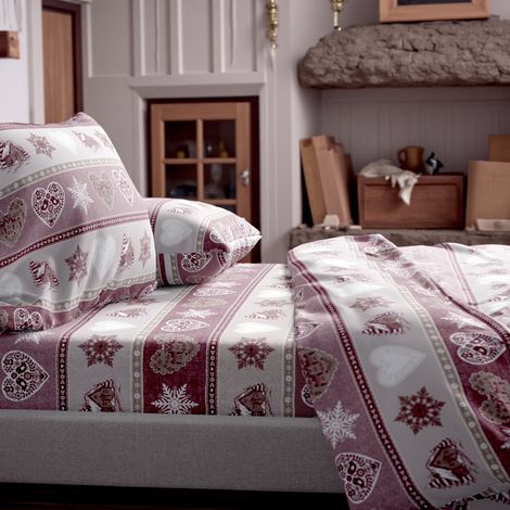 Completo Lenzuola Flanella Baita e Cuore - Cotone 100% Felpato - Caldo, Morbido, Made in Italy Una Piazza