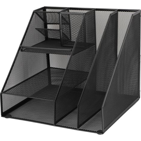 Organisateur de bureau en métal noir, support multifonction avec porte-stylo, rangement pour fournitures scolaires et accessoires de maison (1/5)