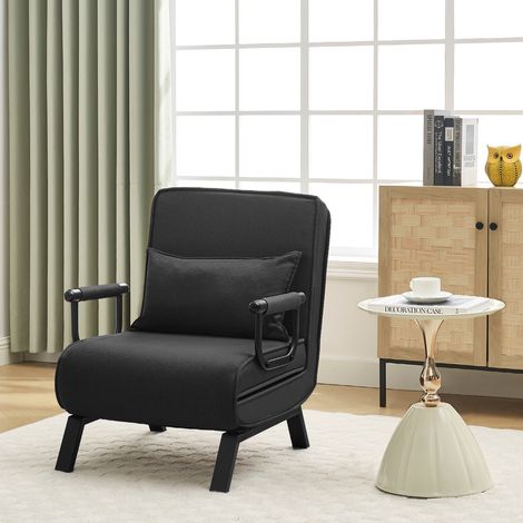 Woltu – Fauteuil convertible 1 place – Dossier réglable 5 positions – Housse en lin respirant – Structure métallique 150kg – Dimensions 65x75x78cm