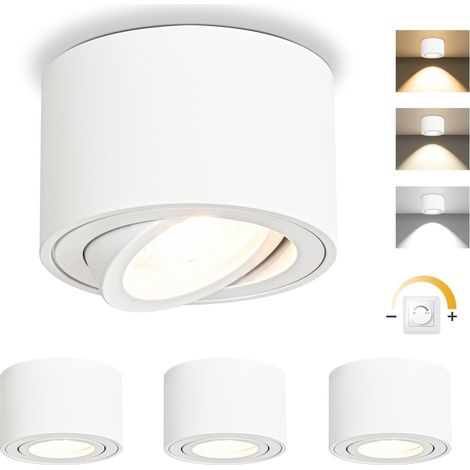 Dimmable LED Spot en Saillie Orientable, 5W Spots de Plafond, Ø80x50mm 3000K/4000K/6500K Rotation à 30° Spot Salle de Bain, Aluminium Rond Blanc Plafonnier Spot LED Orientable, 4 pièces (1/5)