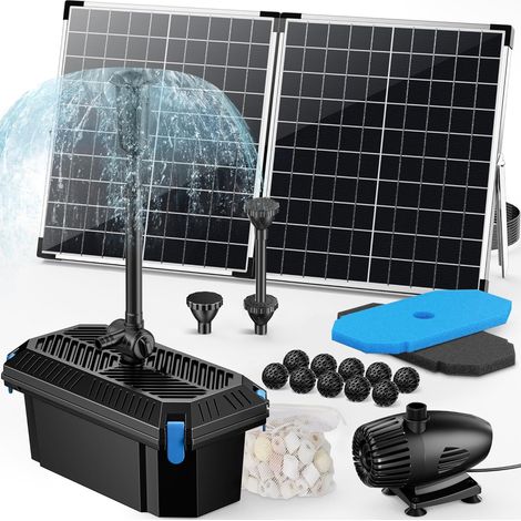 Filtre solaire de bassin 55 W - Fontaine solaire avec kit de filtre (2000 l/h), débit réglable pour étangs, embouts d'eau de jardin et traitement de l'eau des bassins (1/5)