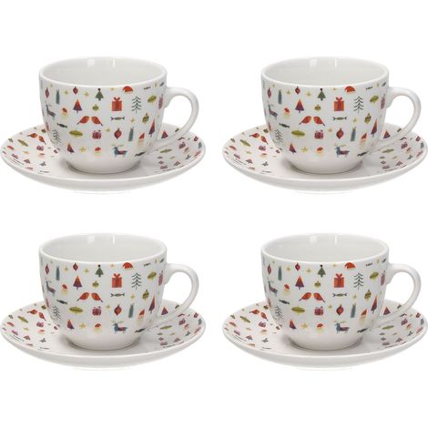 Tognana Servizio Natale 4 Tazze Cappuccino con Piattino Atollo Candy Bianco Rosso