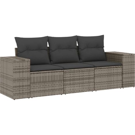 Maison Exclusive - 3-tlg. Garten-Sofagarnitur mit Kissen Grau Pol