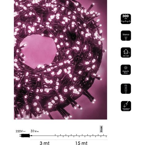 Catena di luci Natale 300 led serie luminosa natalizie per esterno interno albero feste cavo verde decorativa Rosa