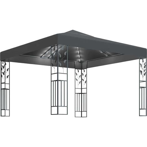 Gazebo Chiosco con Stringa di Luci LED 3x3 m Antracite (1/4)