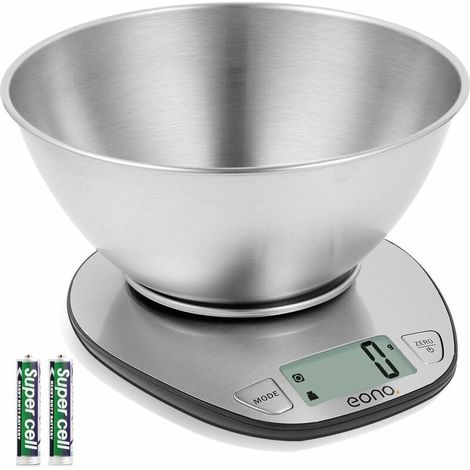 Balance de Cuisine/Pâtisserie Numérique en acier Inoxydable, avec Bol Amovible, Fonction Tare, écran LCD, Charge Maximale de 5 kg (1/5)