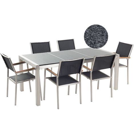Garden Dining Set Black with Grey Granite Table Top 6 Seats 180 x 90 cm GROSSETO (1/5)