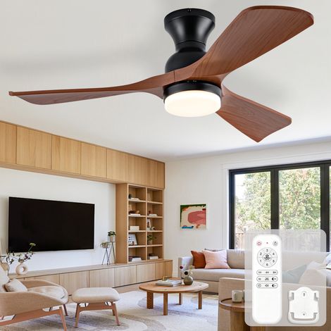Ventilateur de Plafond avec Lampe LED 105cm Moteur DC Silencieux Reversible 6 Vitesses Plafonnier Ventilateur Noir et Bois Noyer (1/5)