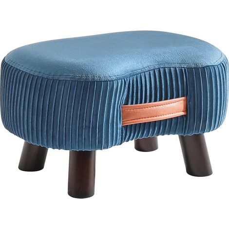 Ottoman Pouf en Bois, Petit Repose-Pieds Incurvé avec Poignée, Tabouret de Canapé avec Coussin d'Assise Moelleux, pour Chambre, Salon, Chambre à Coucher, 40 × 28 × 23CM, Bleu Marine (1/5)