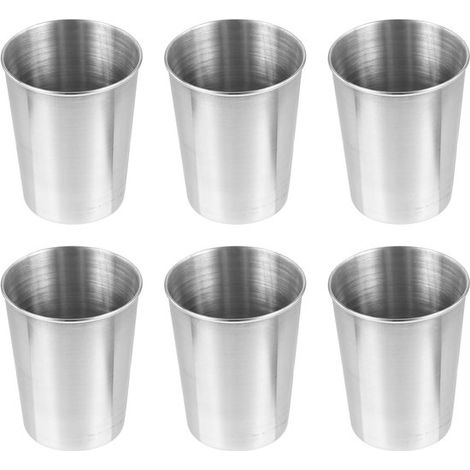 Juego de 6 tazas, Taza de acero inoxidable, Jarra de cerveza, Jarra de cerveza de acero inoxidable, Irrompible, Apilable, 400 ml, Plateado (1/5)