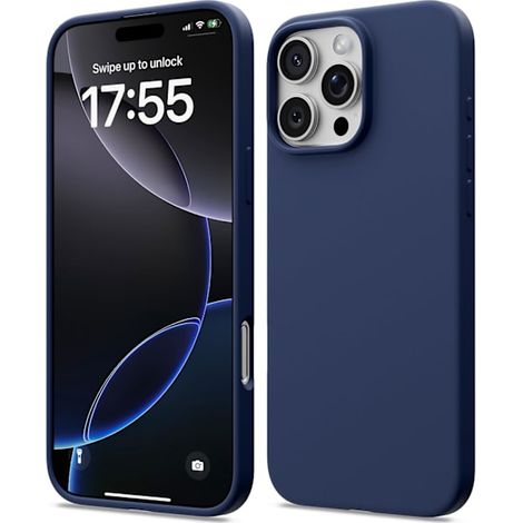 Coque en silicone liquide compatible avec l'iPhone 16 Pro Max, coque souple antichoc, protection intégrale, bleu marine (1/5)