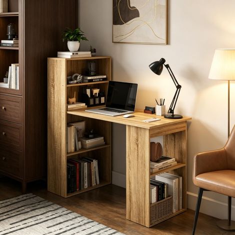 Bureau d'angle avec bibliothèque attenante, nombreux rangements (bureau uniquement) (1/5)