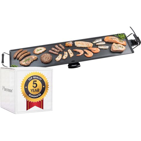 Plancha électrique, Barbecue electrique XXXL avec revêtement anti-adhésif, Gril de table pouvant jusqu'à 10 personnes, Surface de cuisson extra longue, Couleur: noir