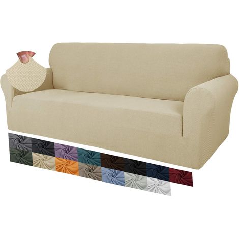 1 Housse de canapé, Tissu jacquard extensible, Antidérapant avec mousse, Protection animaux, Salon 3-4 places