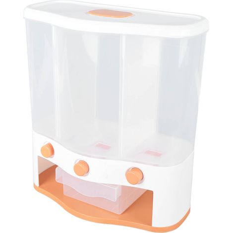 Bac à grains à 3 compartiments, 6 l, grande capacité, fenêtre transparente, récipient de stockage pour riz et céréales avec couvercle, pour aliments secs, orange (1/5)