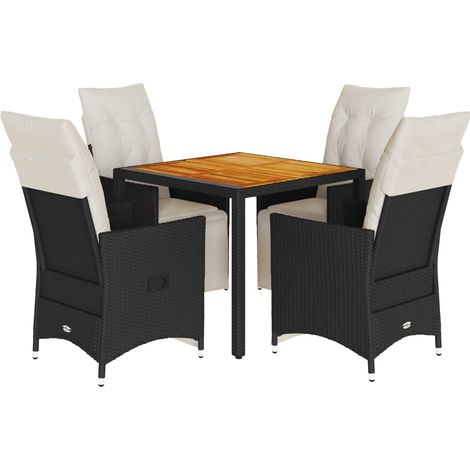 Set de muebles jardín 5 pzas con cojines ratán sintético negro vidaXL (1/5)