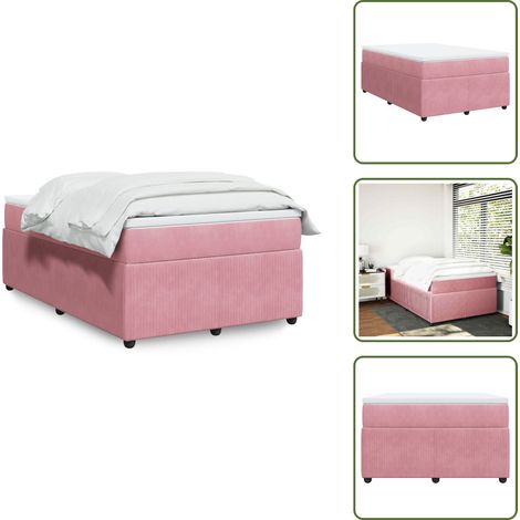 The Living Store Giroletto a Molle con Materasso Rosa 120x190 cm in Velluto - Materasso a molle insacchettate