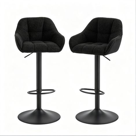 Lot de 2 tabourets de bar noirs réglables et pivotants en tissu et métal MODENUIT (1/5)