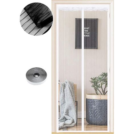 Porte moustiquaire magnétique à fermeture automatique - Kit d'installation facile - 54 tailles - 90 x 200 cm - Rayures blanches (1/5)
