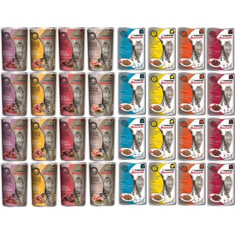 Benek Nassfutterfilets für Katzen, verschiedene Geschmacksrichtungen, 32 x 85 g