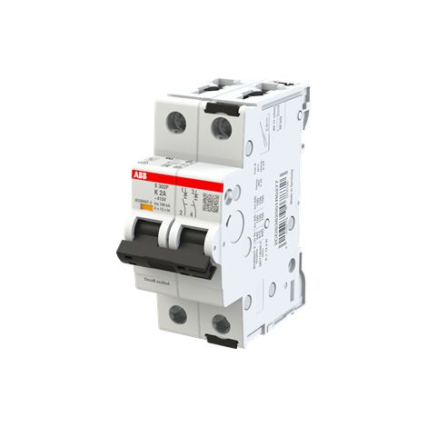 S300P-Disjoncteur 2P-2A-Courbe K-Pdc 25000A-230/400VAC 100kA-125VDC 25kA-2 mod. 2CDS382001R0277 ABB A907872