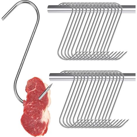 Lot de 30 crochets en S en acier inoxydable de 13 cm, crochets en S multi-usages pour une utilisation dans les abattoirs, les usines de transformation de viande et les boucheries. (1/5)
