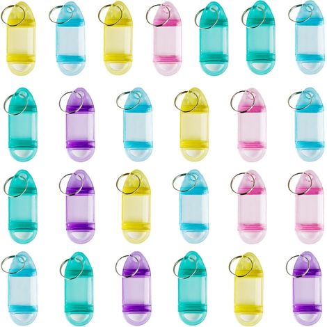 Lot de 25 porte-clés étiquettes en plastique, multicolores, anneaux personnalisables pour identification et rangement (1/5)