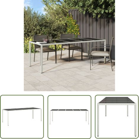 The Living Store Gartentisch Weiß 250x100x75 cm Poly Rattan und Hartglas - Gartentisch - Esstisch Außen - Terrassenmöbel - Outdoor Möbel - Polyrattan Tisch (1/5)