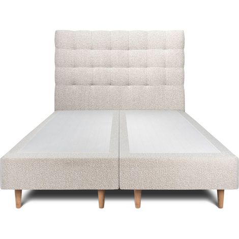 Lit 200x200cm avec tête de lit capitonnée bouclette et double sommier tapissier beige - Hauteur totale : 35cm (1/5)